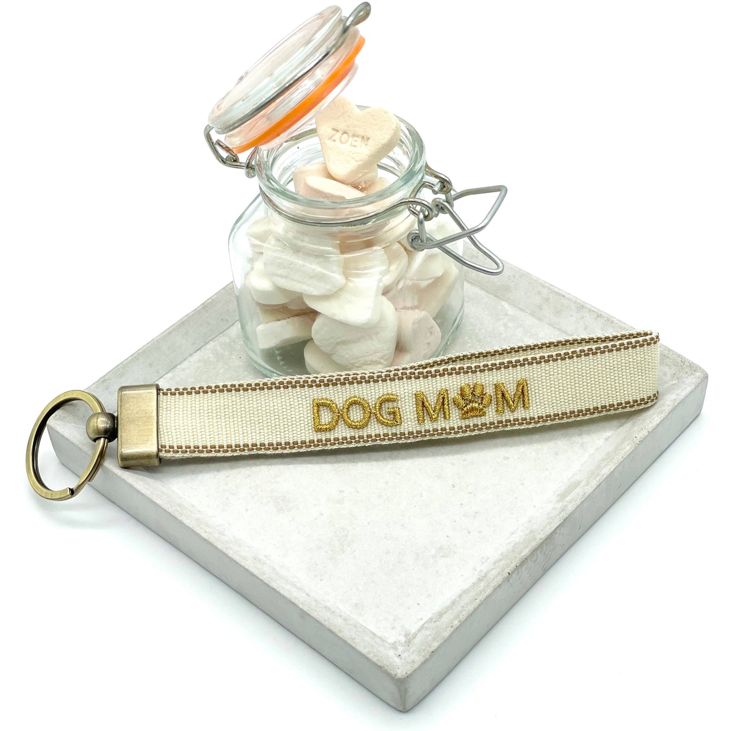 DOG MOM Schlüsselanhänger Keychain gewebt  bestickt