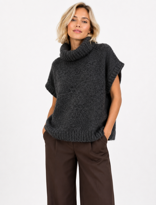 Ärmelloser Premium-Strickpullover – AP213: Grau / Standardmäßig / Eine Größe