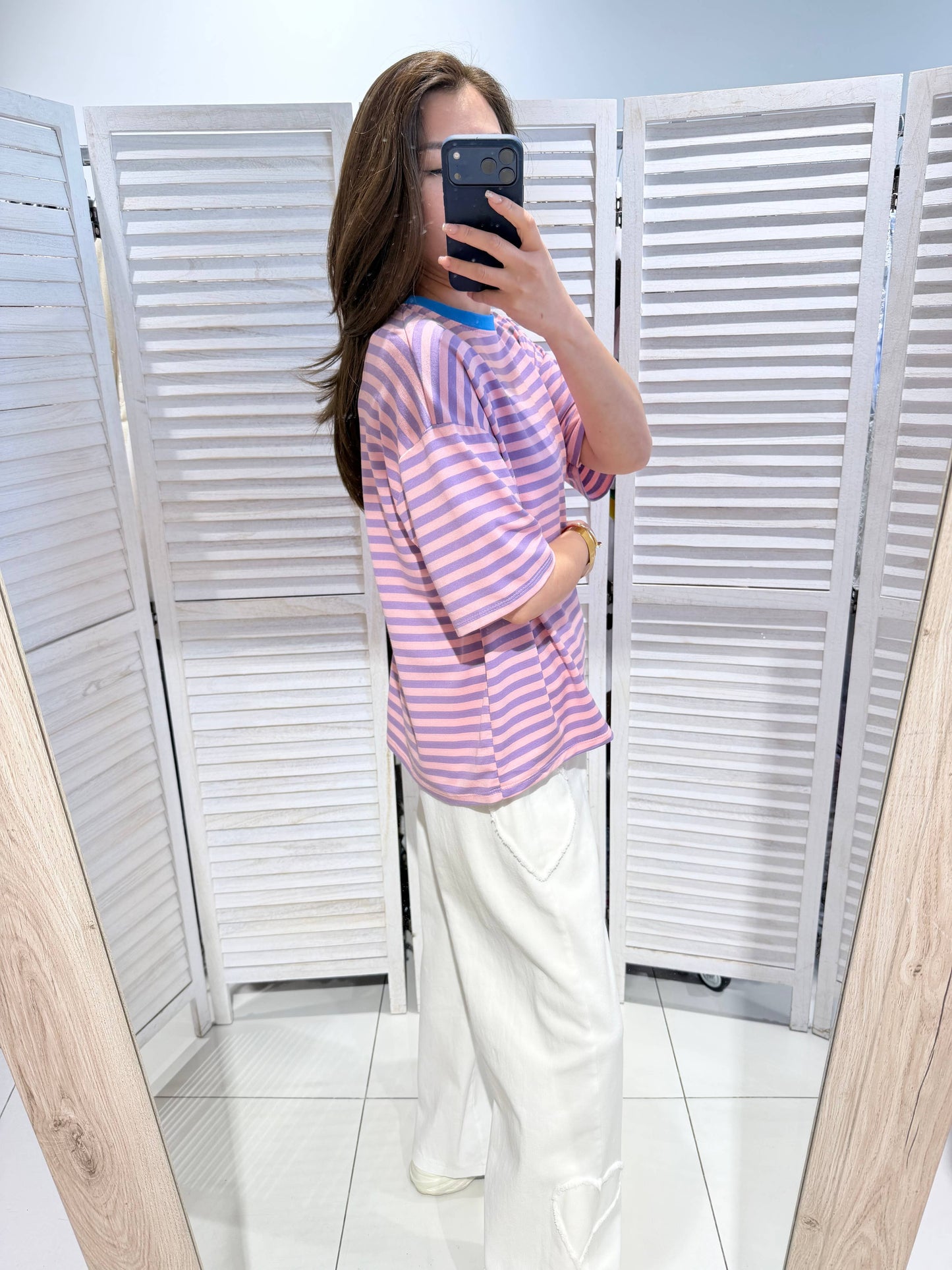 Gestreiftes T-Shirt: Lilas / TU
