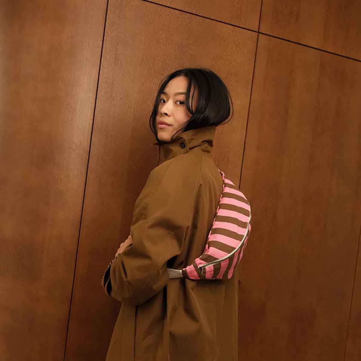 GÜRTELTASCHE STREIFEN FUNKY PINK / OLIVE