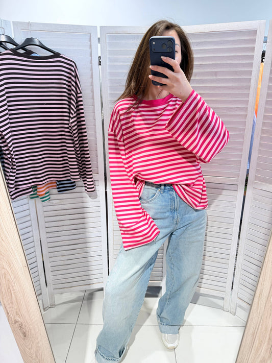 Langarm-T-Shirt mit Streifen: Rosa / SIE