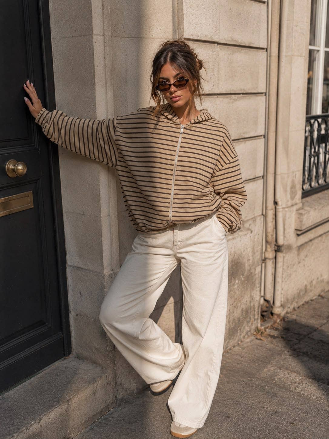 Damen-Kapuzen-Sweatshirt mit Reißverschluss – Streifen & Oversize-Schnitt: Bordeaux / MILILITER