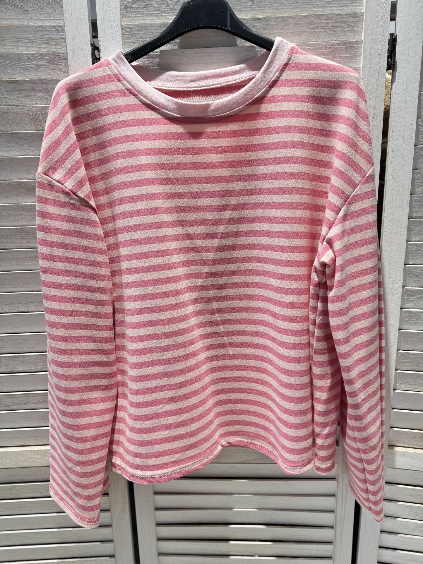 Gestreiftes T-Shirt mit weiten Ärmeln: Rosa / Eine Größe