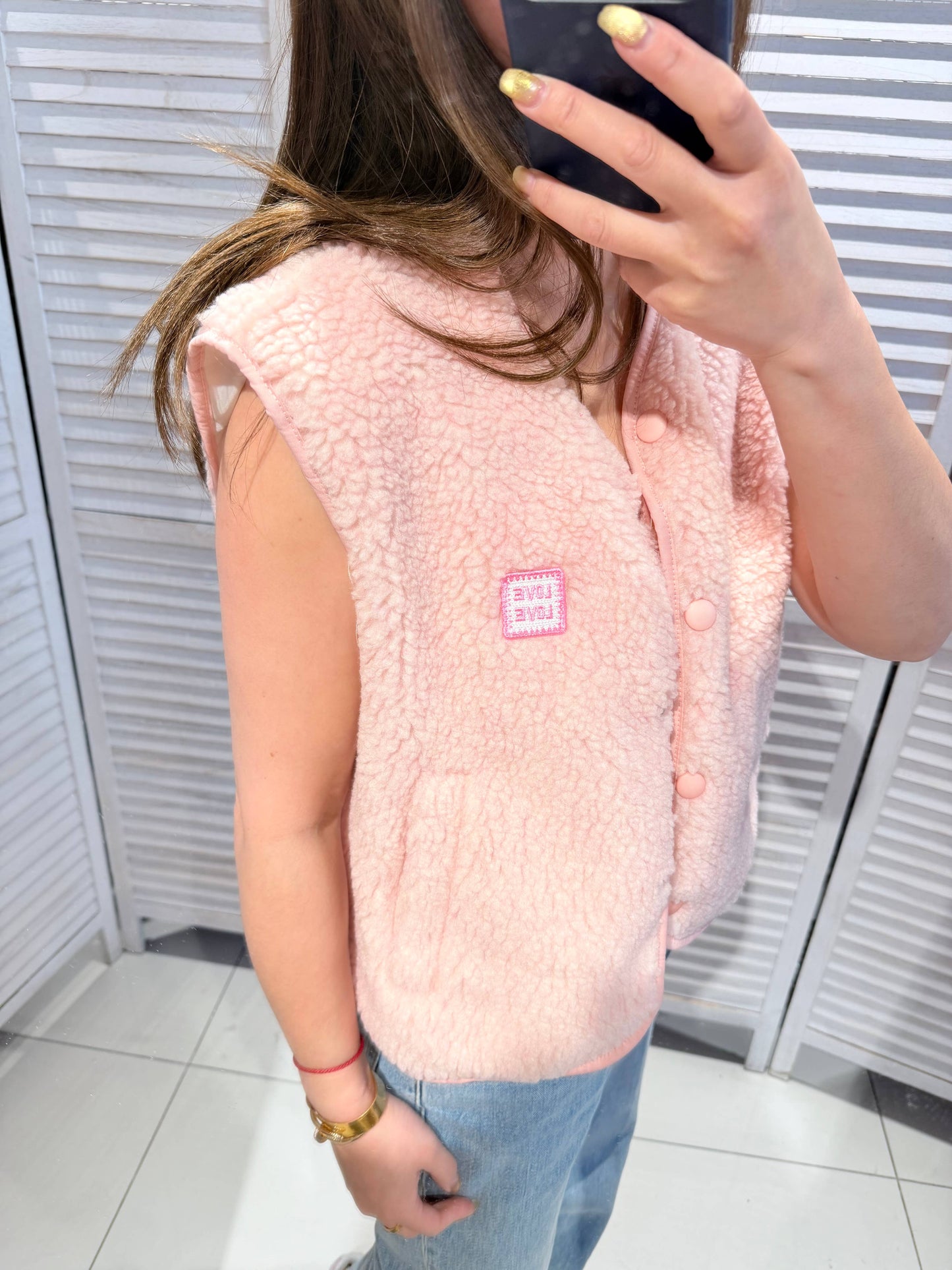 Ärmellose Pelzweste: Rosa / Eine Größe