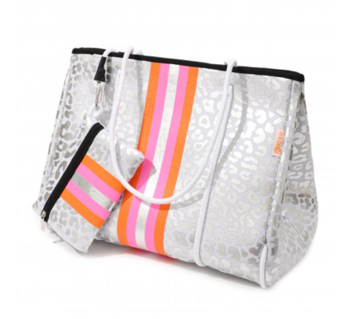 Neopren Tasche Leo Metallic L White - Silber / Orange