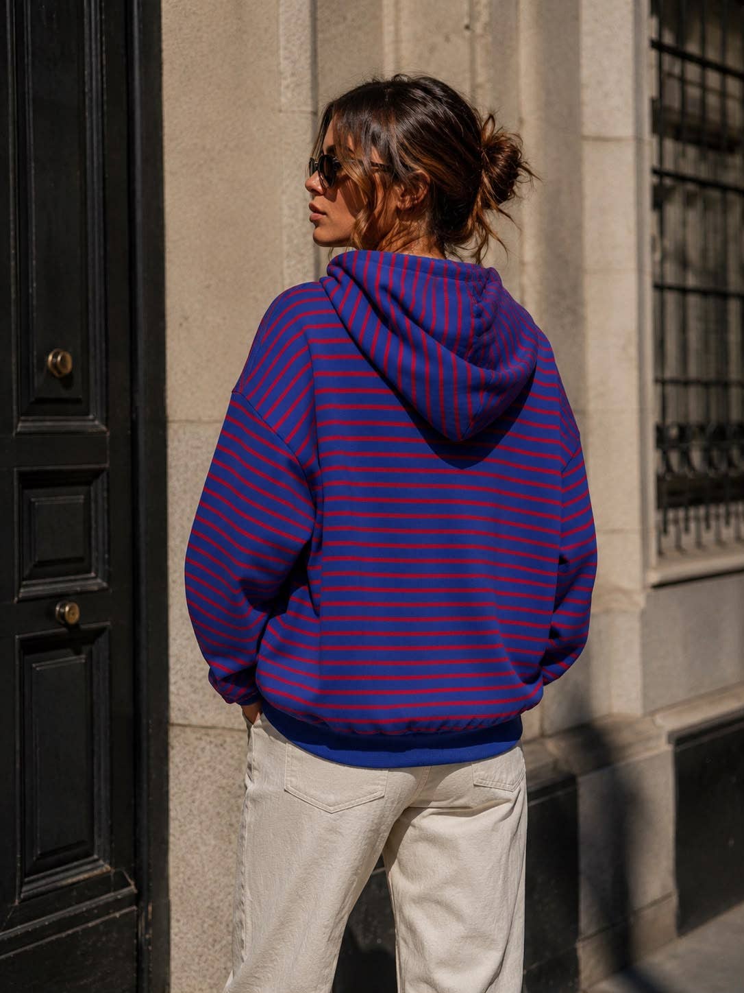 Damen-Kapuzen-Sweatshirt mit Reißverschluss – Streifen & Oversize-Schnitt: Bordeaux / SM