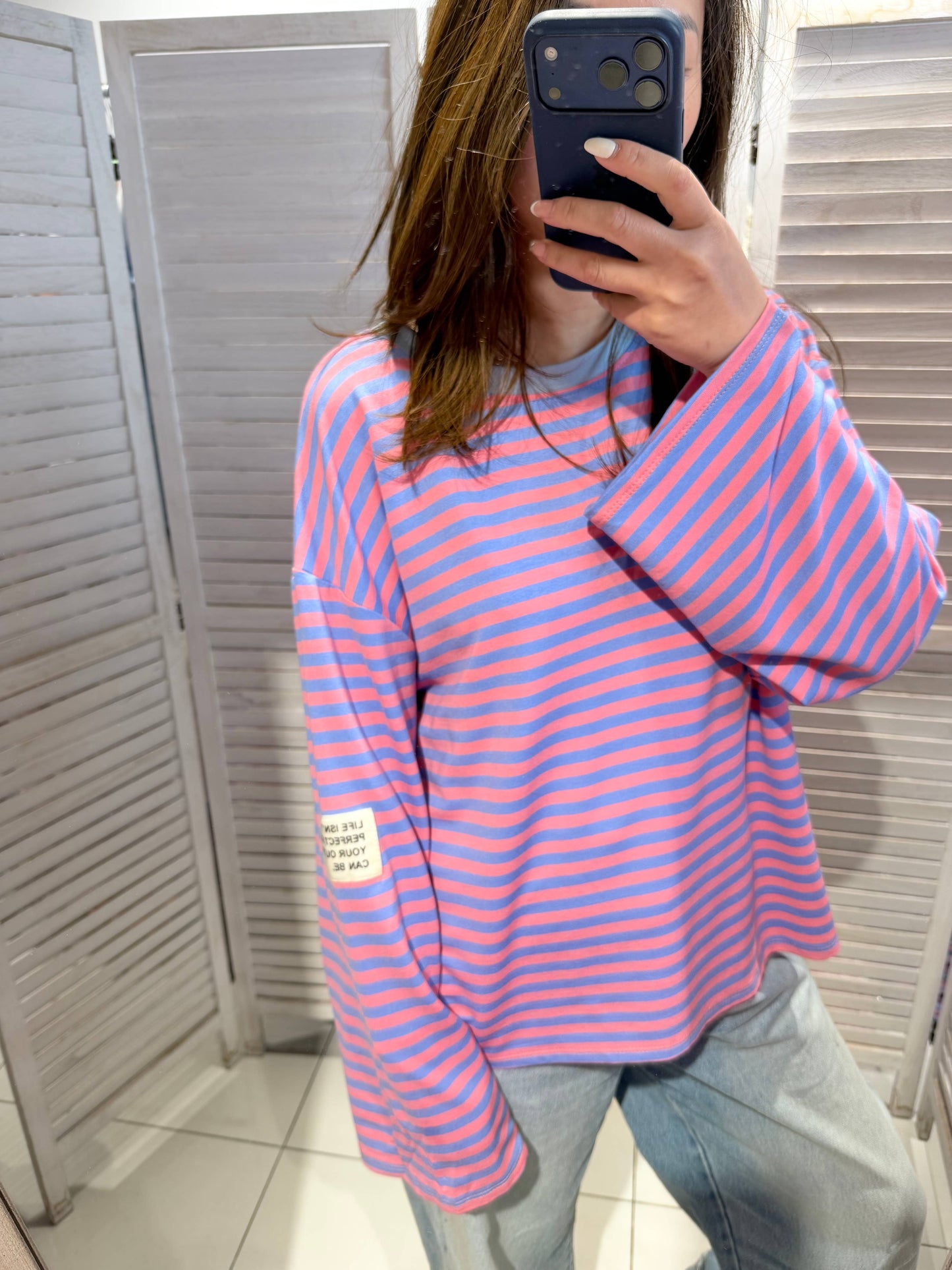 Langarm-T-Shirt mit Streifen: Rosa / SIE