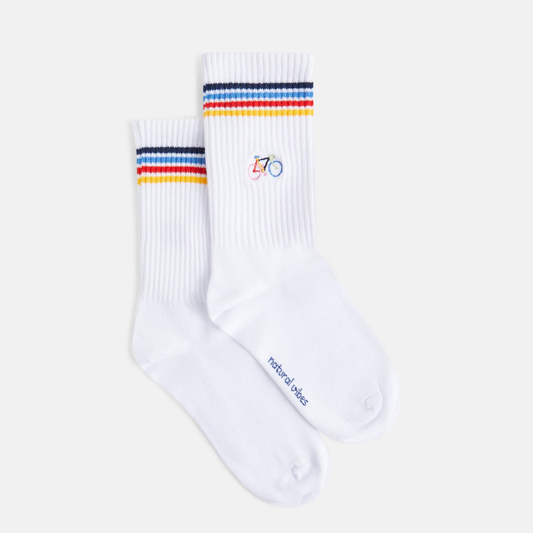 Fahrrad Bio Socken Bunt - Weiße Tennissocken mit Radmotiv: 36/40