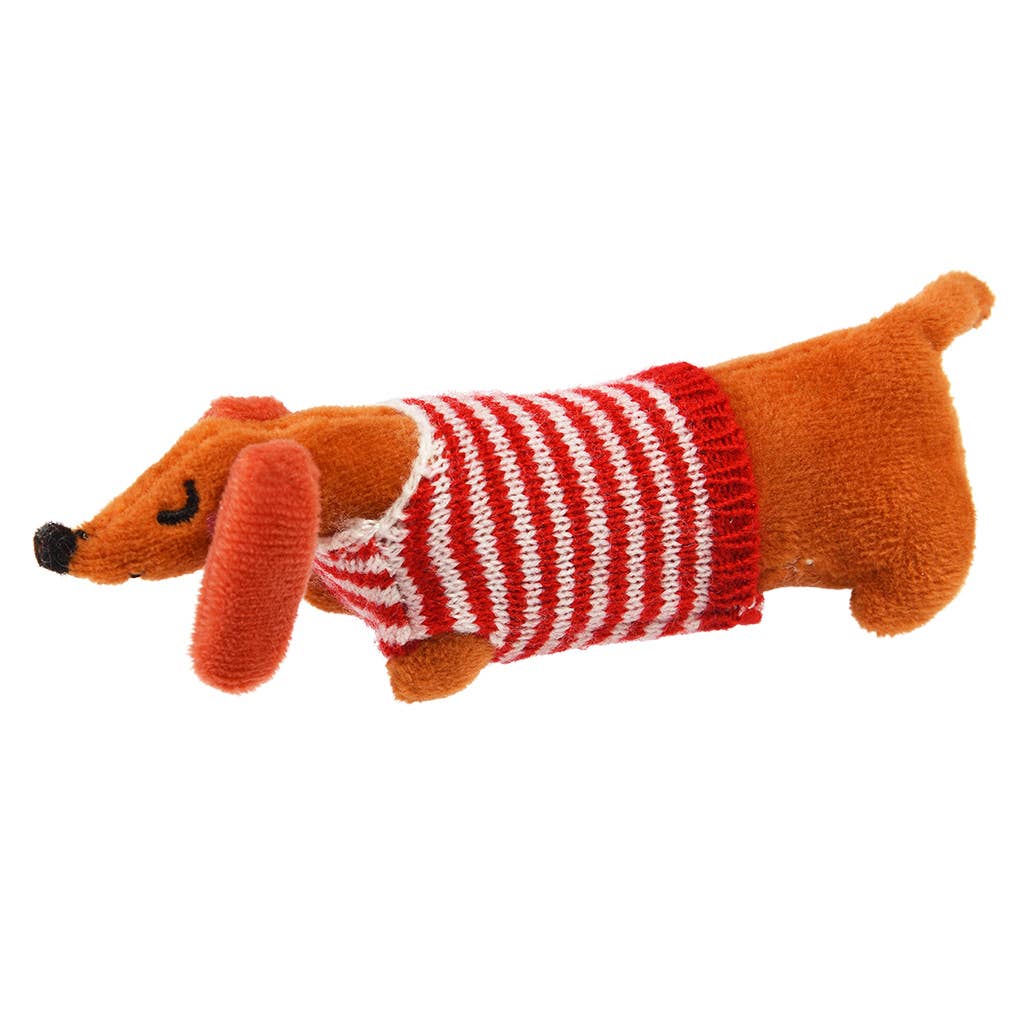 Mini-Würstchenhund in einer kleinen Schachtel