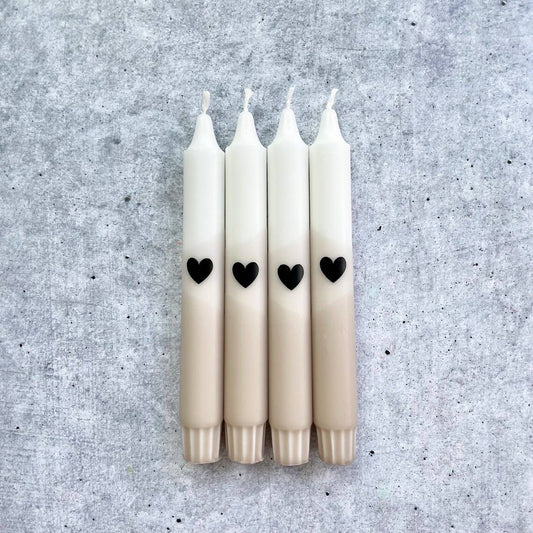 Eulenschnitt x Wolkenreich | Dip Dye Kerzen beige Herz 4 Stk