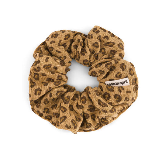 Haargummi mit Mini-Leopardenmuster in Kaffee