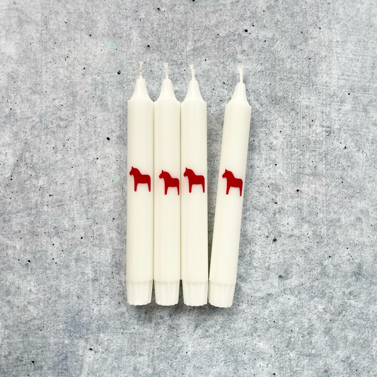Dip Dye Kerzen | Dala Pferd rot-weiß | 4er Set
