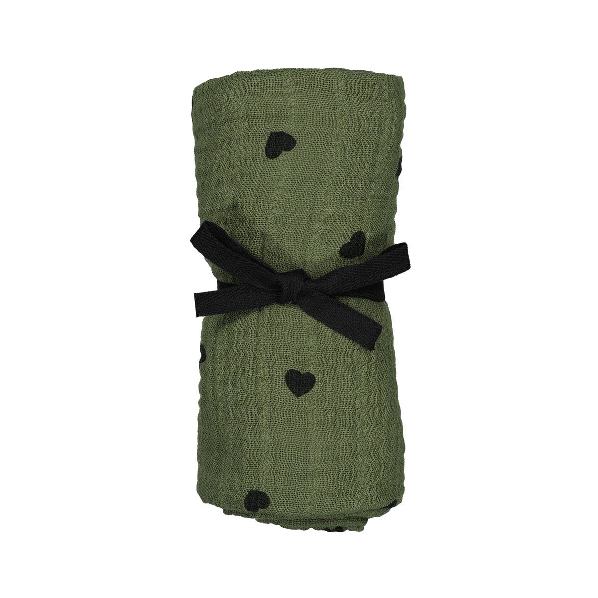 Bianca Mulltuch mit Herz-Motiv in Khaki: PERSIMMON / HERZ / L 110x110