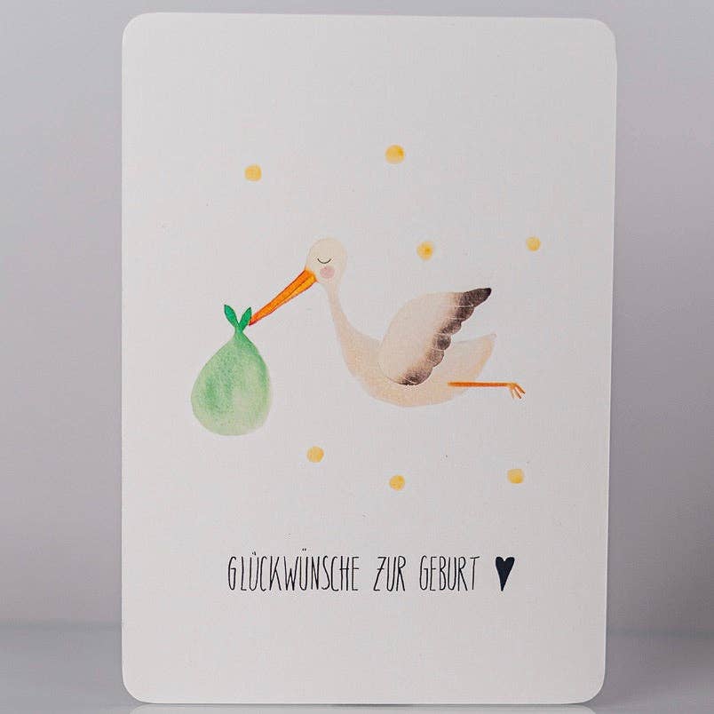 Karte zur Geburt mit Storch: Postkarte