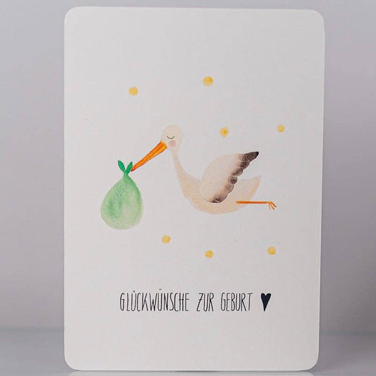 Karte zur Geburt mit Storch: Postkarte