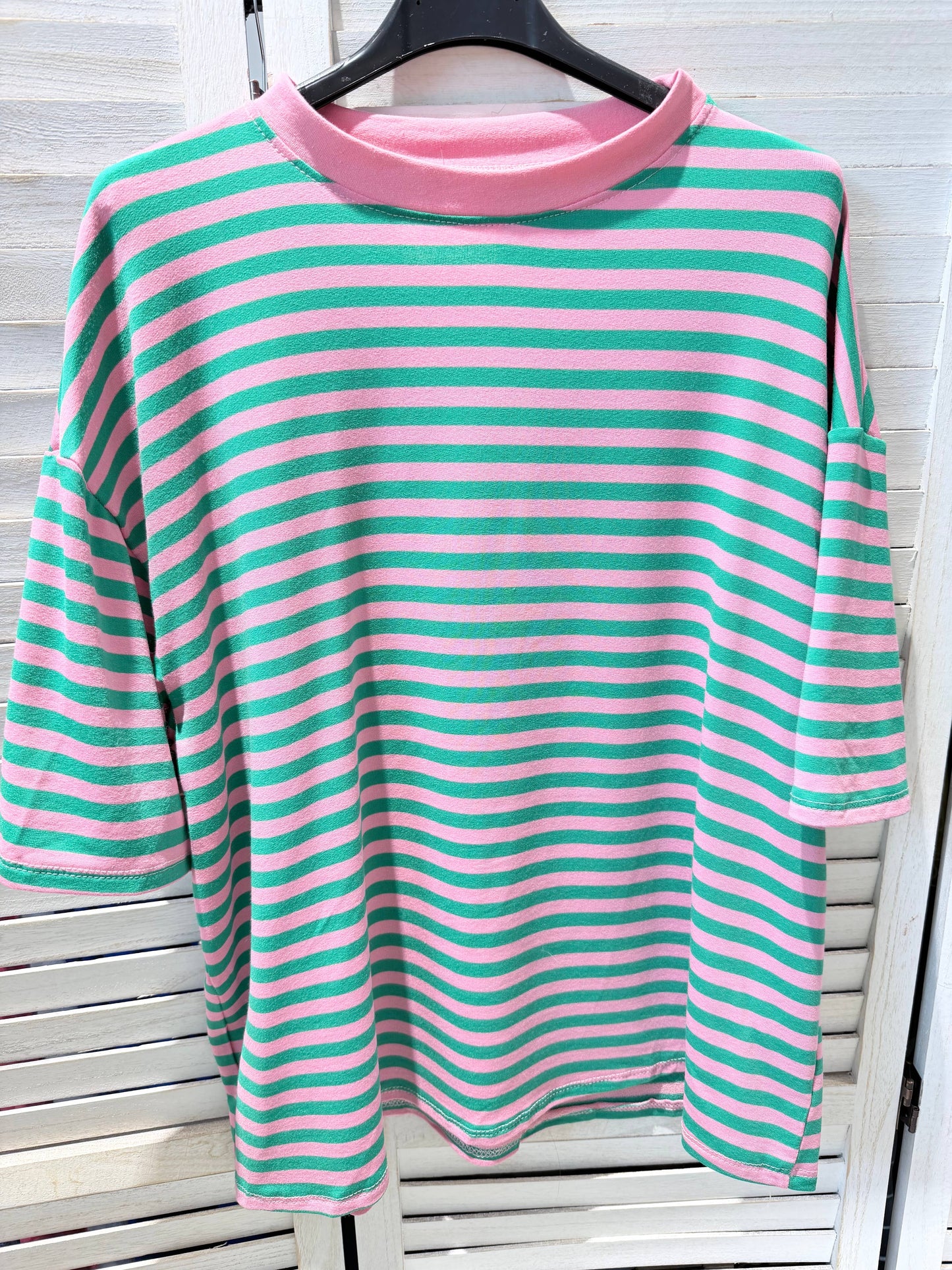 Gestreiftes Baumwoll-T-Shirt: Rosa / SIE
