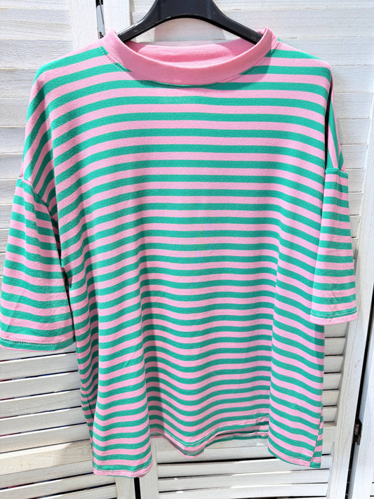 Gestreiftes Baumwoll-T-Shirt: Rosa / SIE