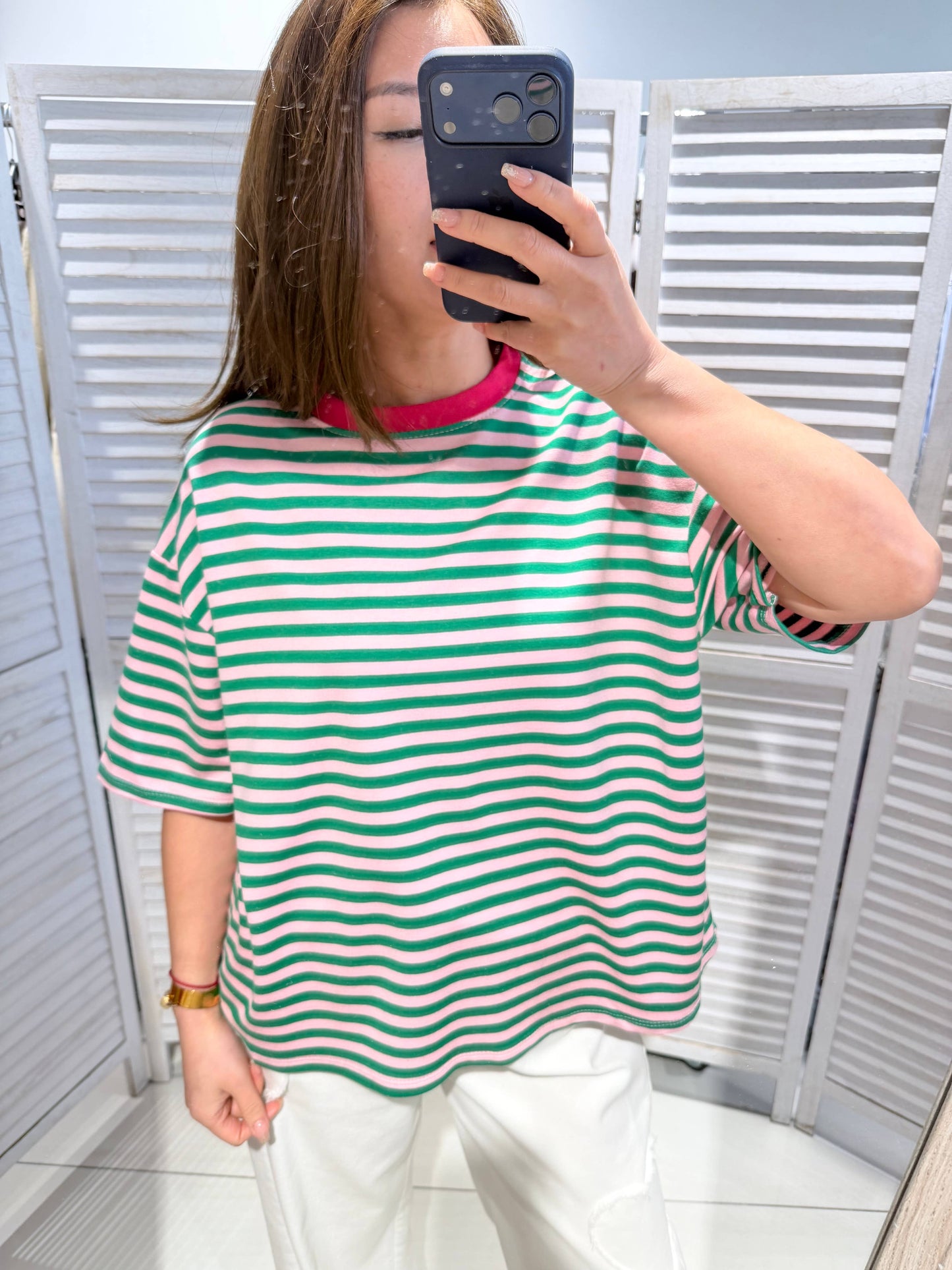 Gestreiftes T-Shirt mit Rundhalsausschnitt: Streifen / SIE