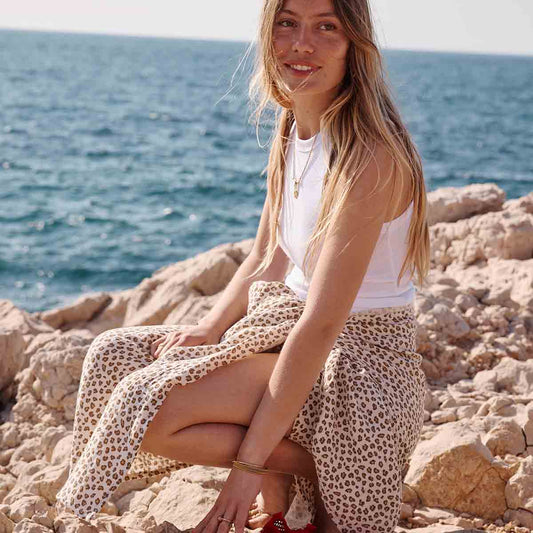 Louisa Pareo Mini Leopard Greige aus 100 % Baumwoll-Musselin