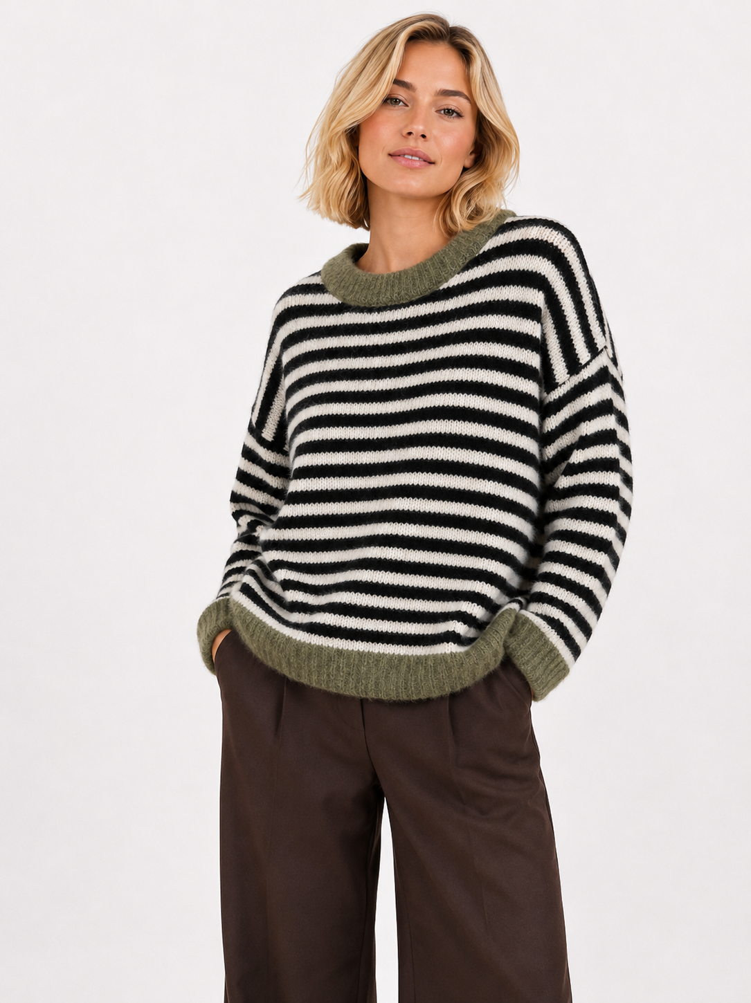 Gestreifter Strickpullover – Zeitlose Kollektion AP195: Fuschia MARINE / Standardmäßig / Eine Größe