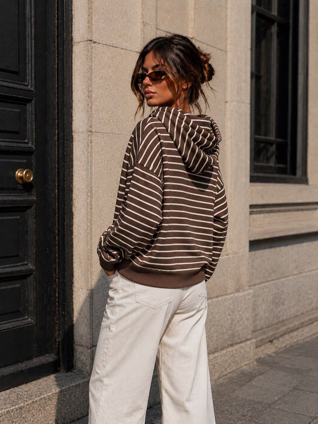 Damen-Kapuzen-Sweatshirt mit Reißverschluss – Streifen & Oversize-Schnitt: Bordeaux / SM