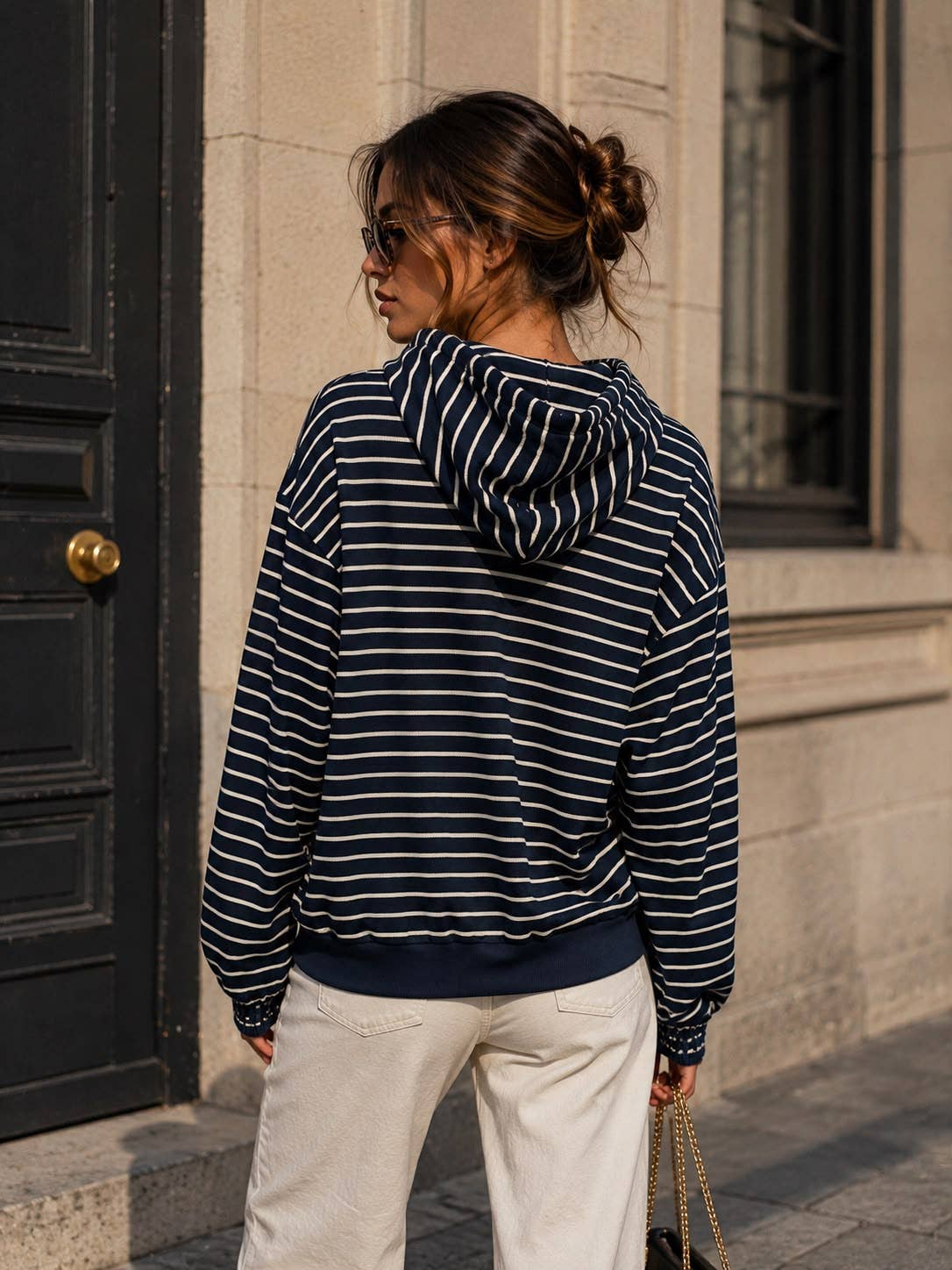 Damen-Kapuzen-Sweatshirt mit Reißverschluss – Streifen & Oversize-Schnitt: Bordeaux / SM