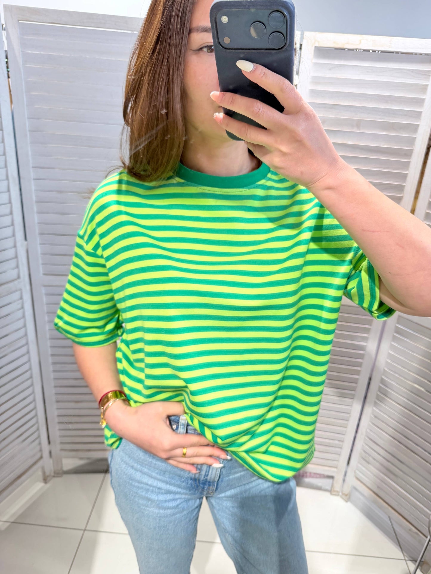 Gestreiftes Damen-T-Shirt: Grün / SIE