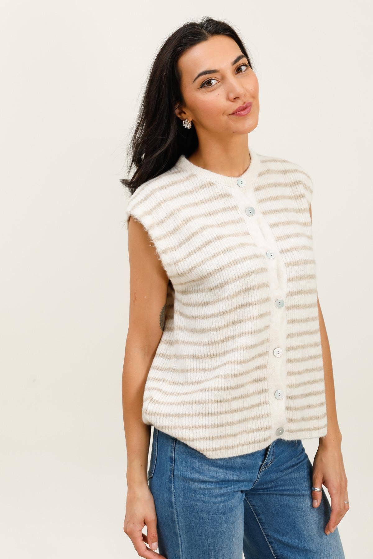 Gestreifte ärmellose Weste REF. 21312: Beige