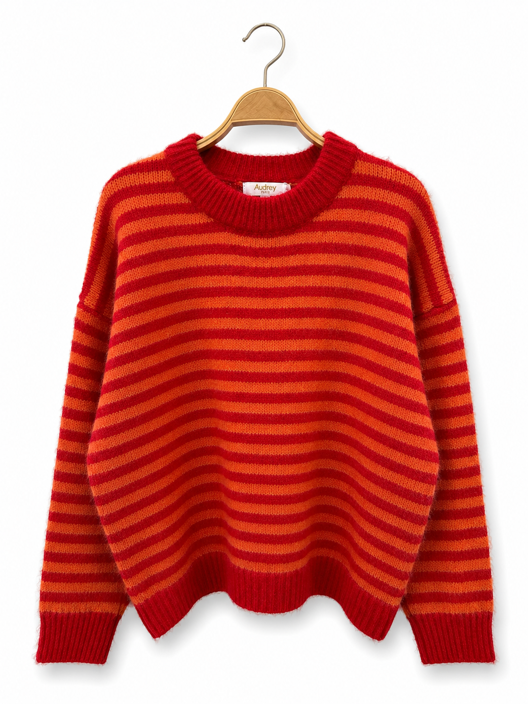 Gestreifter Strickpullover – Zeitlose Kollektion AP195: Fuschia MARINE / Standardmäßig / Eine Größe