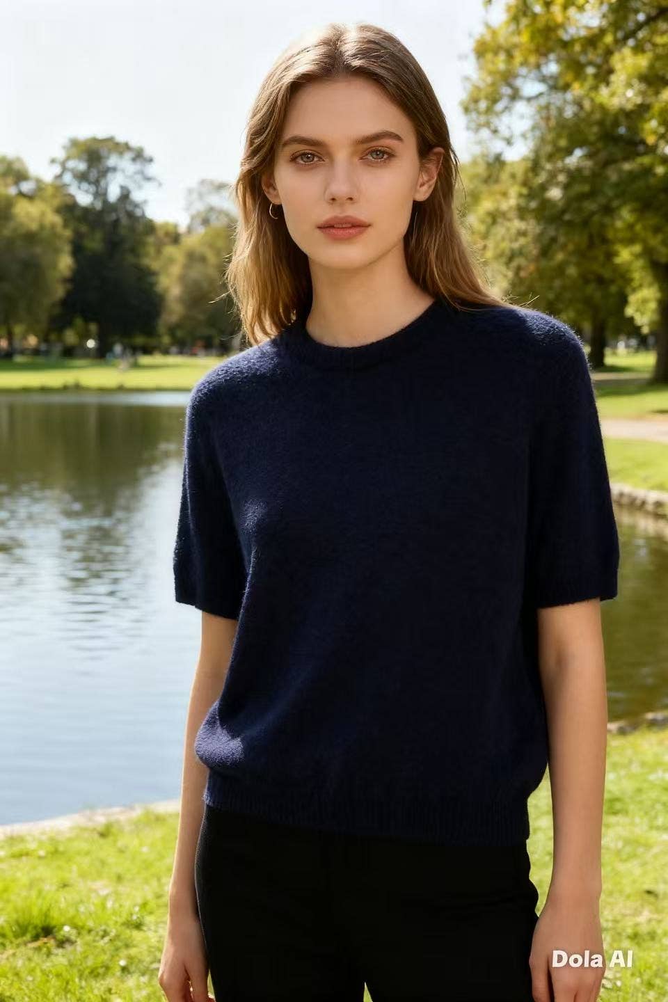 Alpaka-Pullover mit 3/4-Ärmeln, Ref 1012: Schwarz