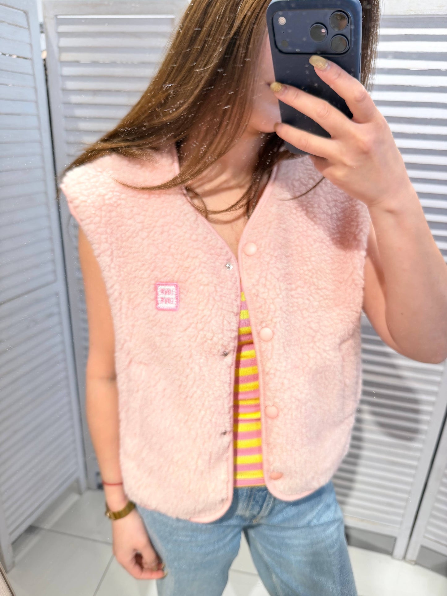 Ärmellose Pelzweste: Rosa / Eine Größe