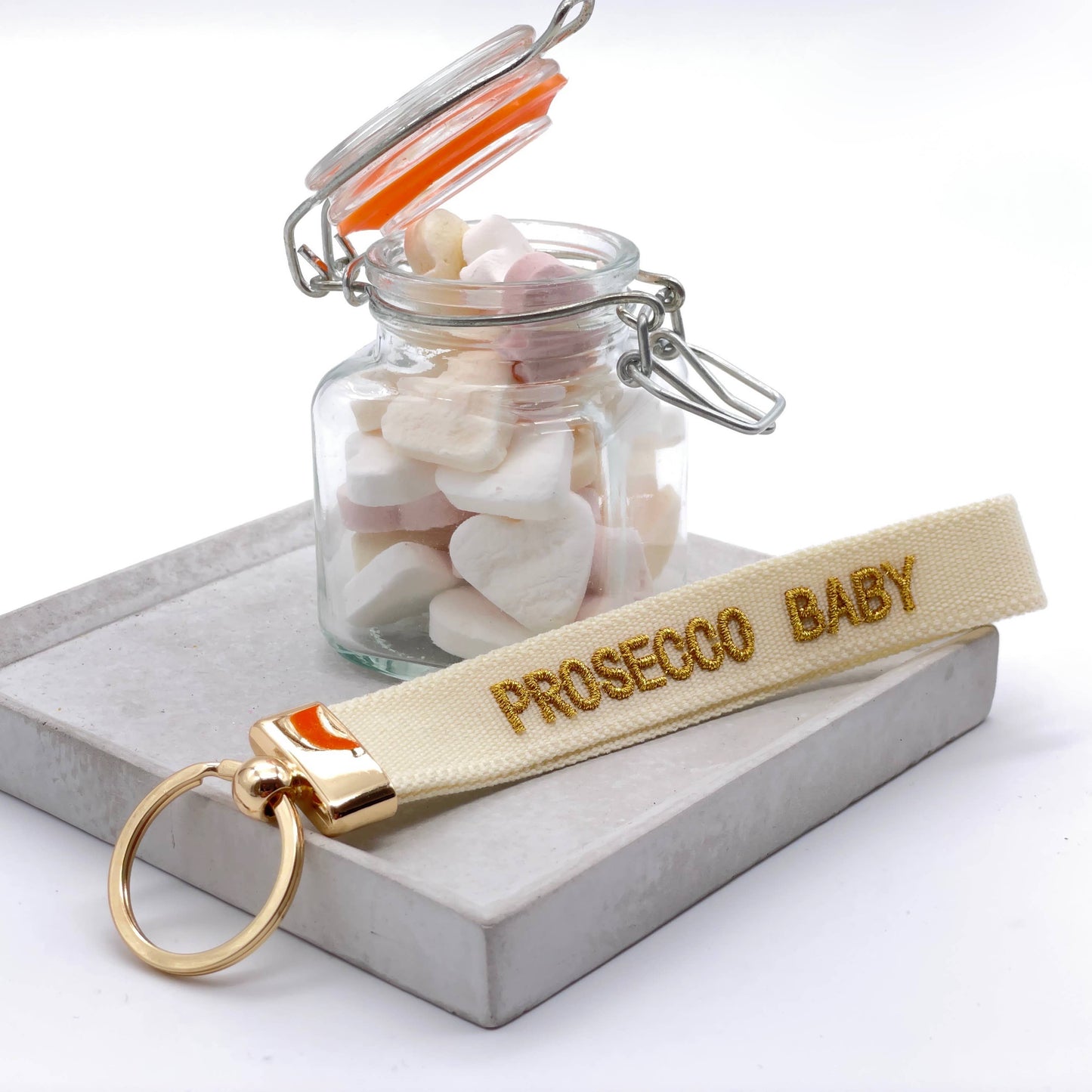 PROSECCO BABY Schlüsselanhänger Keychain, gewebt  bestickt