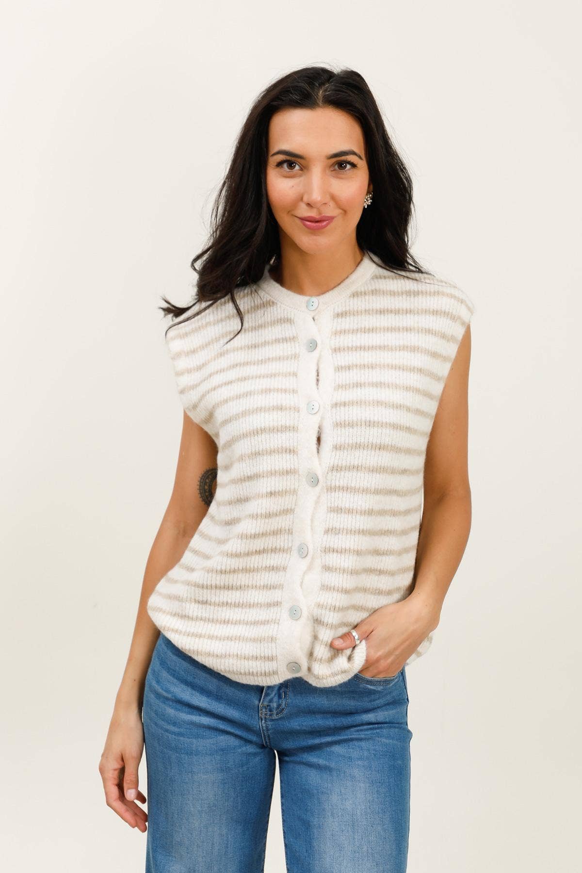 Gestreifte ärmellose Weste REF. 21312: Beige