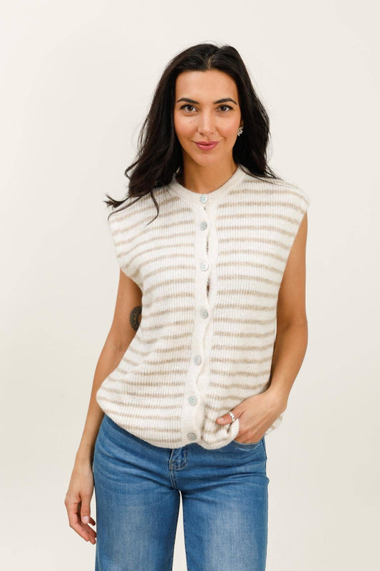 Gestreifte ärmellose Weste REF. 21312: Beige