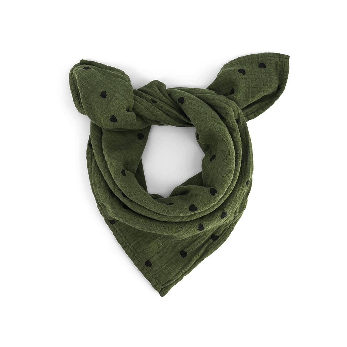 Bianca Mulltuch mit Herz-Motiv in Khaki: PERSIMMON / HERZ / L 110x110