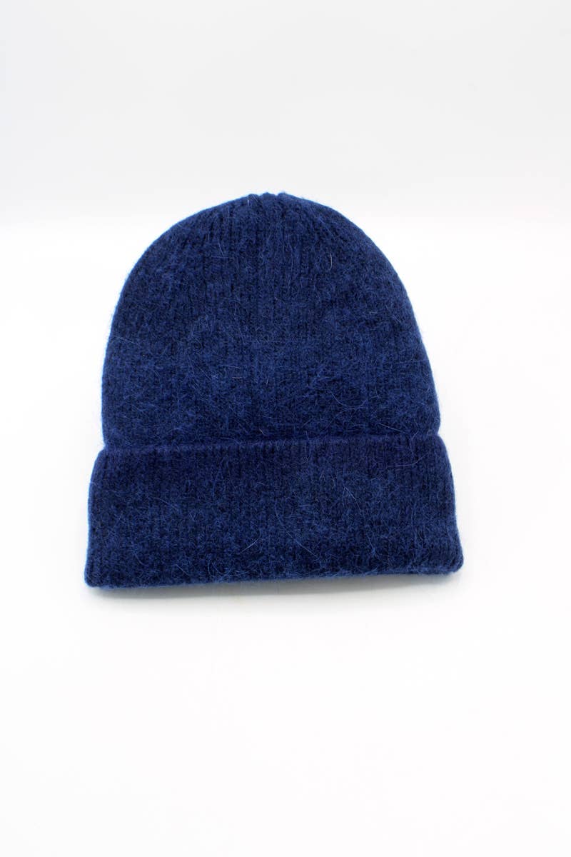 Klassische einfarbige Mütze mit Angora-Futter: Marineblau