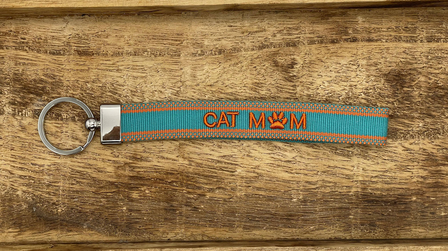 CAT MOM Schlüsselanhänger Keychain gewebt  bestickt 