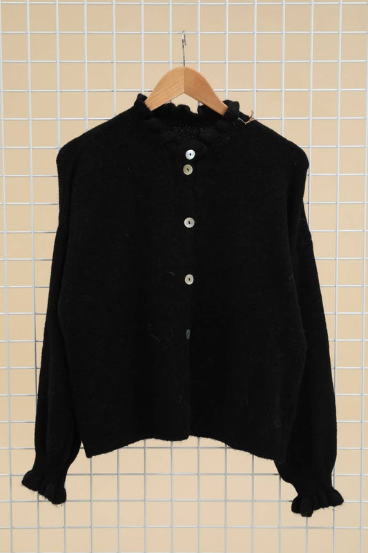 Strickjacke mit ALPAKA-Kragen REF. 8012: Schwarz