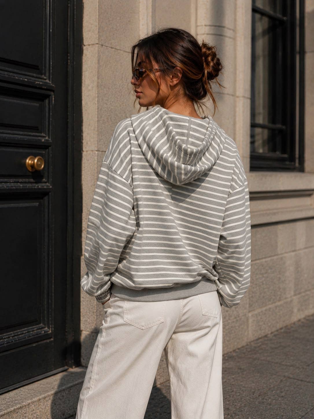 Damen-Kapuzen-Sweatshirt mit Reißverschluss – Streifen & Oversize-Schnitt: Bordeaux / SM