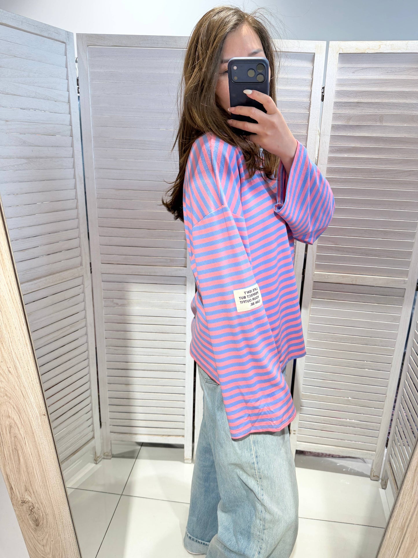 Langarm-T-Shirt mit Streifen: Rosa / SIE