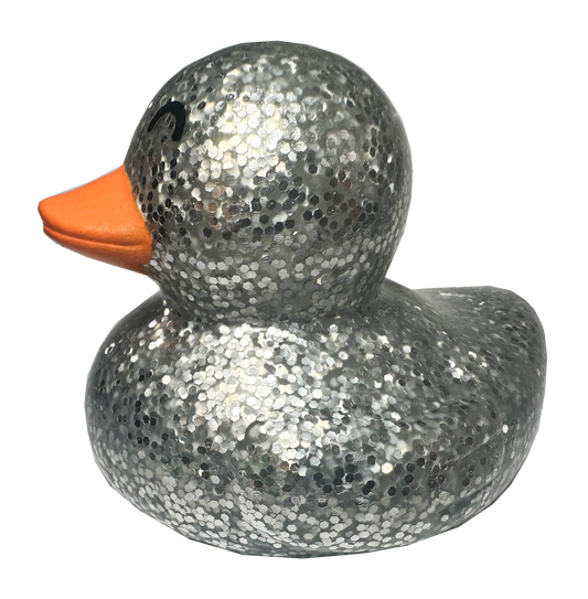 Badeente mit Glitzer, silber, 7 cm.